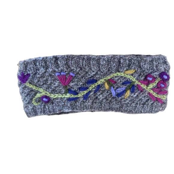 Lost Horizons Wool Embroidered Knit Headband – Floral Winter Ear Warmer - Picture 2 of 7